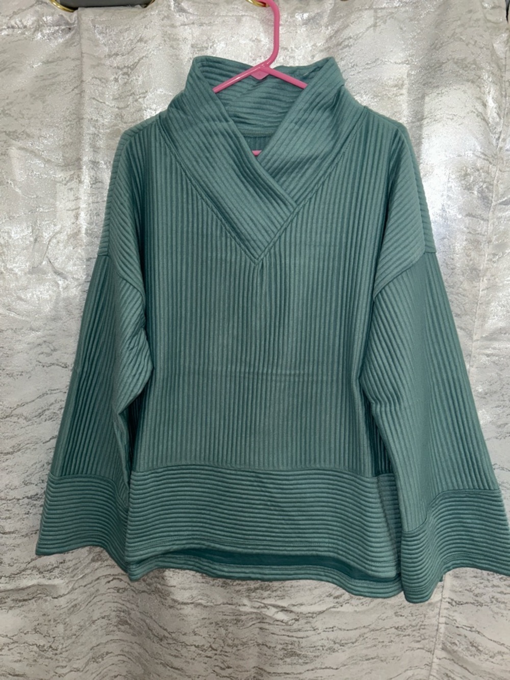 Ribbed Cowl Tunic Sweater in Teal